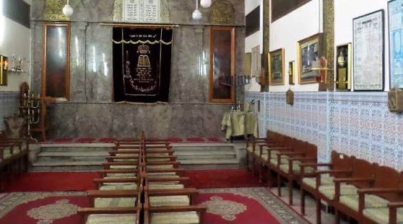Interior of the Slat Al-Azama (Lazama) synagogue in Marrakech